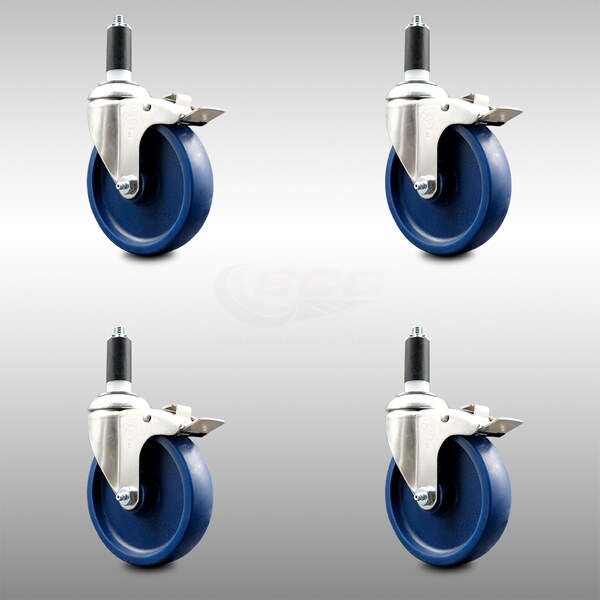 Service Caster 5 Inch 316SS Solid Poly Swivel 1-3/8 Inch Expanding Stem Caster Set Lock Brake SCC-SS316TTLEX20S514-SPUS-138-4 - main